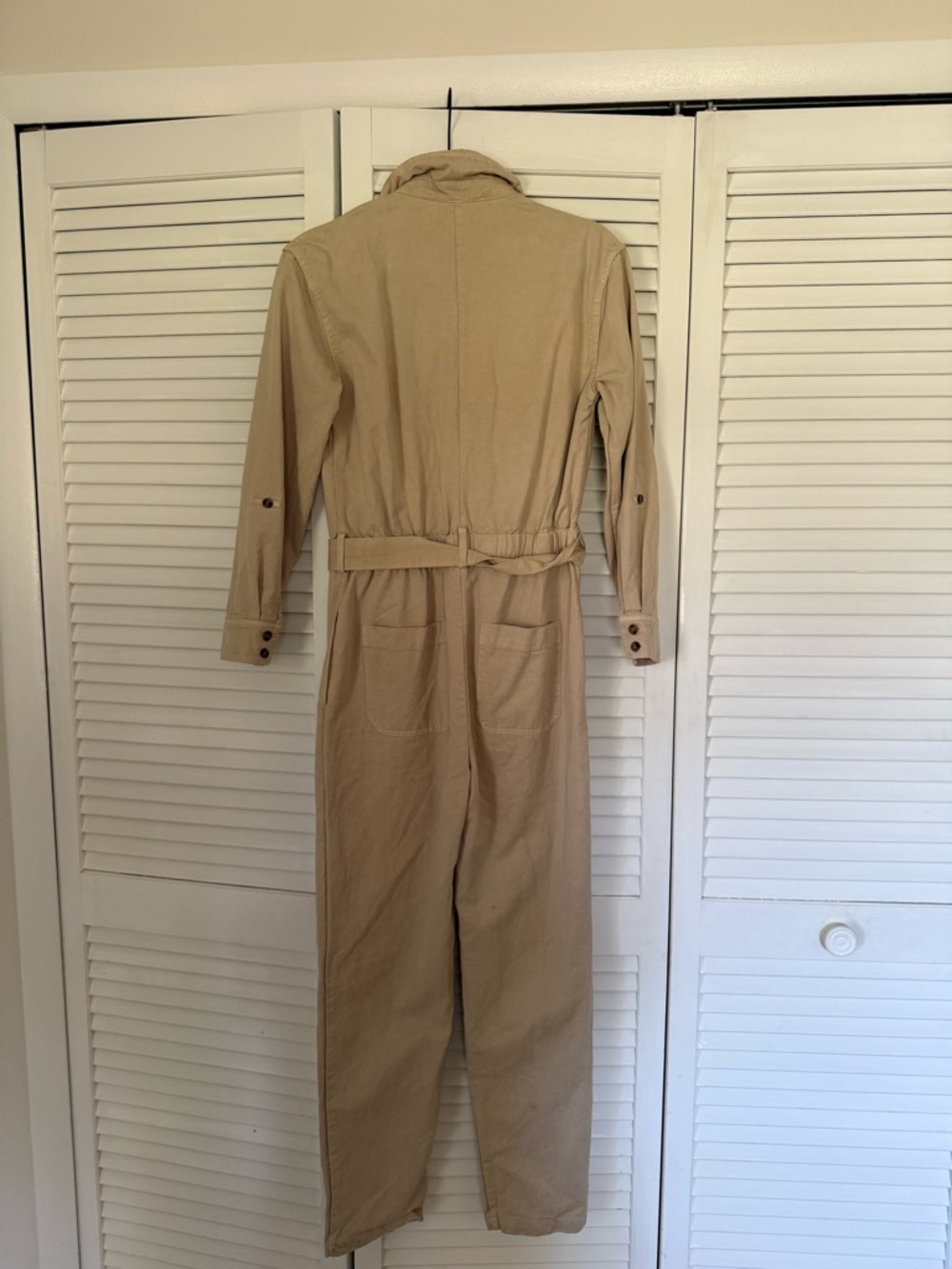 Beige Utility Jumpsuit - Women's Long Sleeve - Picture 2 of 3